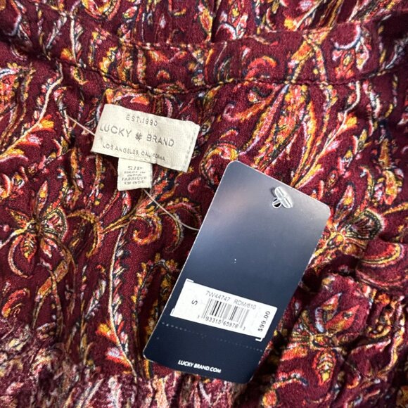 Lucky Brand Womens V-Neck Paisley Print Long Sleeve High Low Blouse Red New $99 - Picture 3 of 8